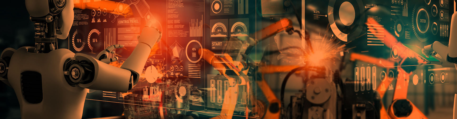 Robotic arms in smart manufacturing factory – Industry 4.0 automation
