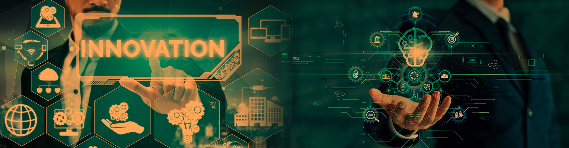 Business professional using digital innovation and technology management tools to drive business growth through AI and modern solutions.